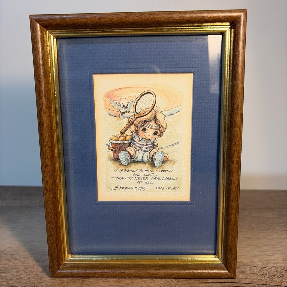 1985 Little Boy & Tennis Bird Jody Bergsma Numbered in Wood Frame #2308/7500